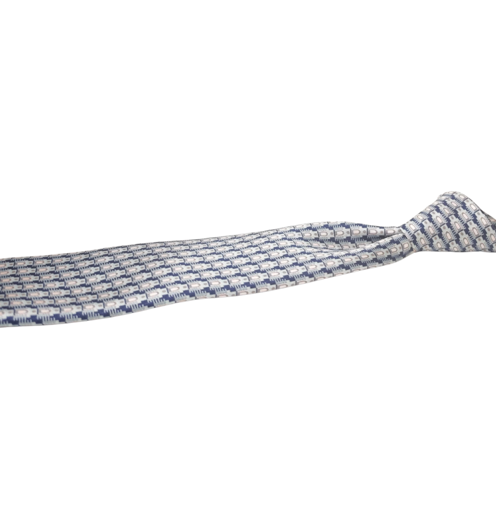 Elegant Blue and white designers silk tie on a white background