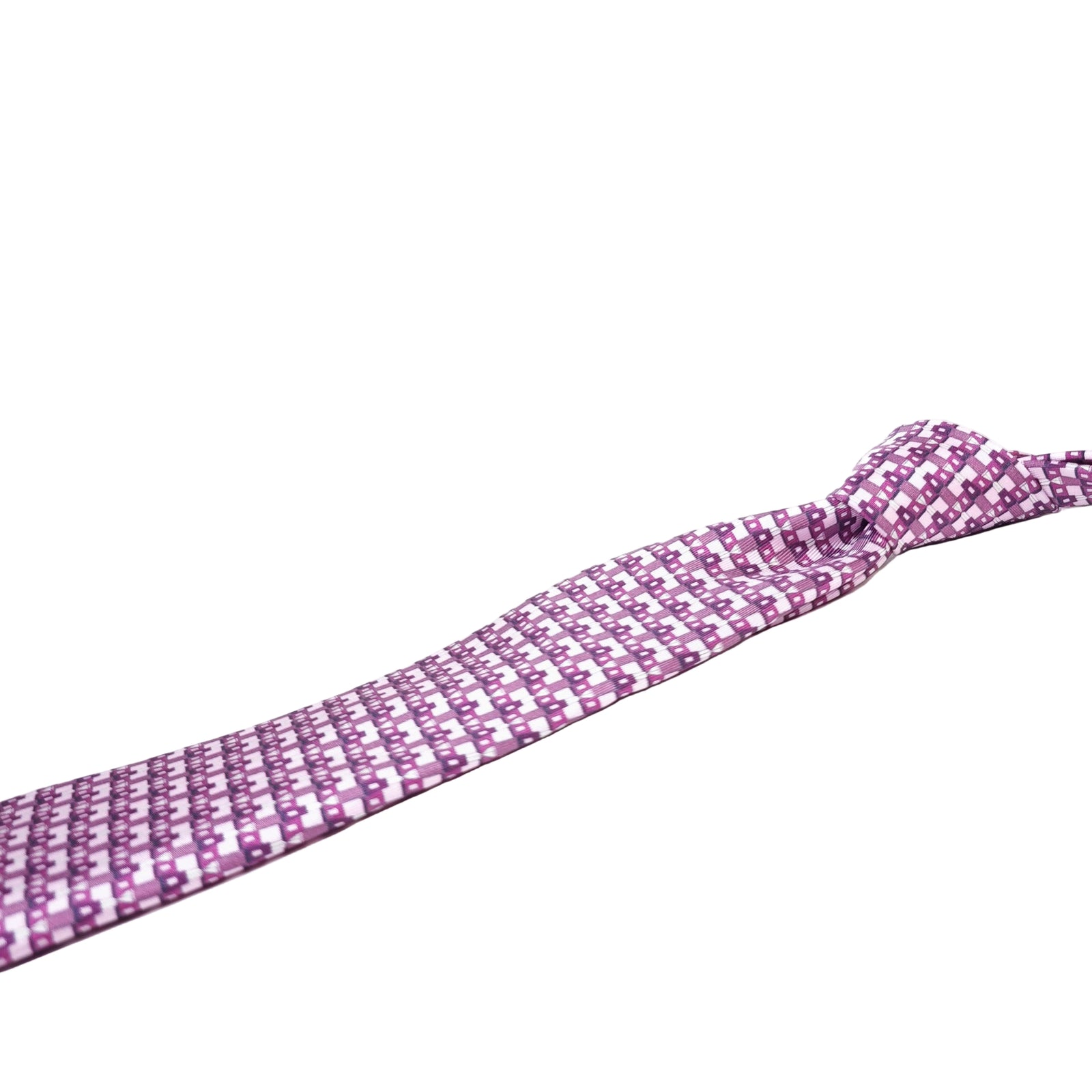 Purple silk tie with a pattern on a white background