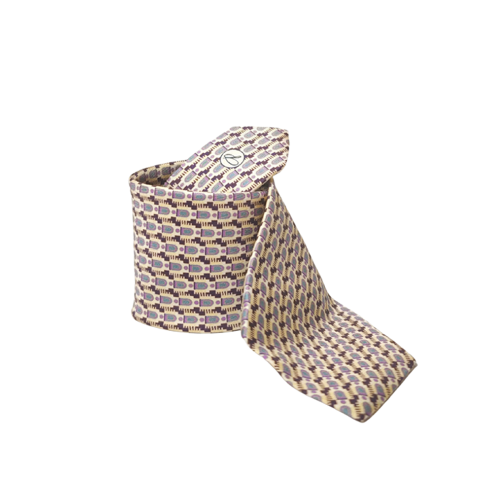 Patterned 100% silk tie, elegant and bold, on a white background