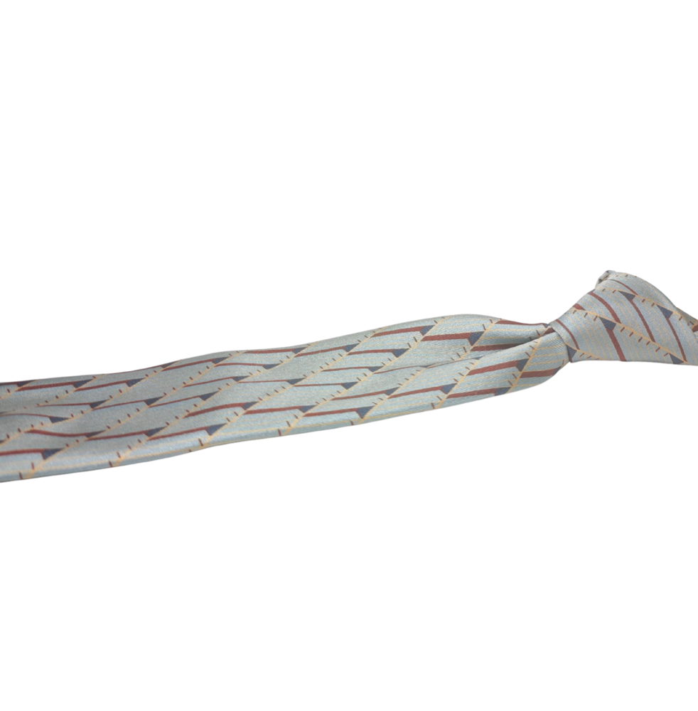 Patterned silk tie on a white background