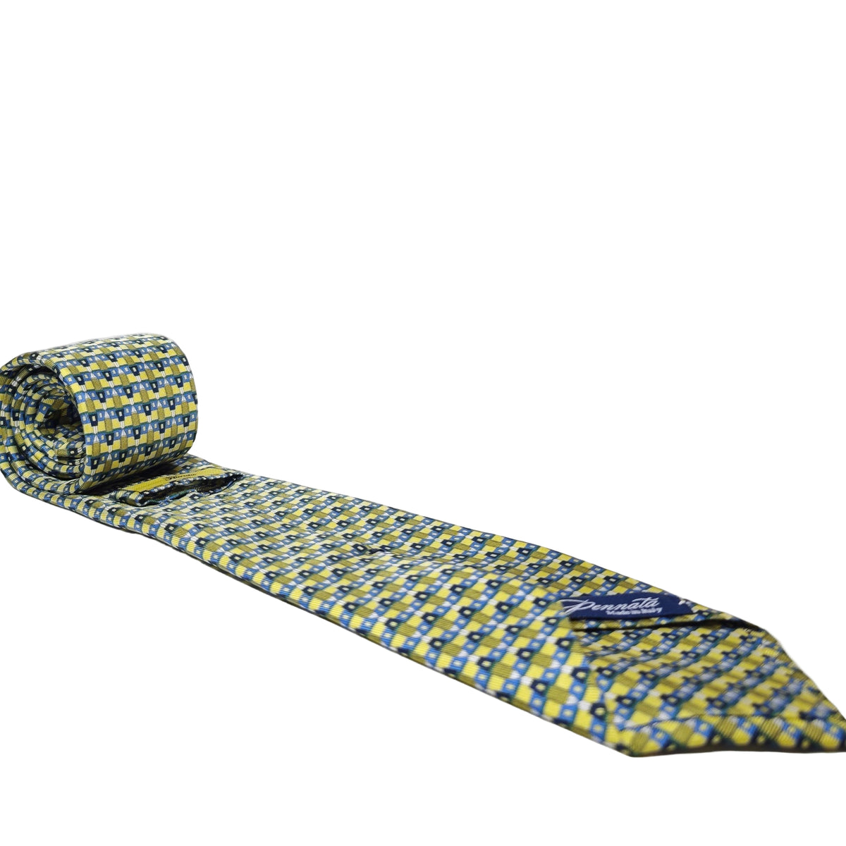 Patterned tie with a brand label capsule collection Fieracavalli on a white background